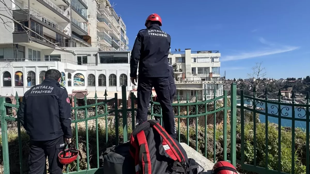 Antalya'da falezlerde mahsur kaldığı sanılan kedi itfaiyeyi harekete geçirdi