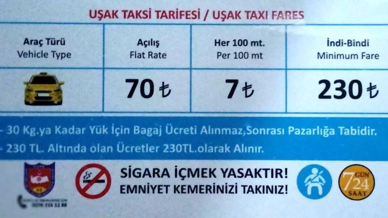 Uşak'ta taksi indi-bindi &uuml;creti 230 TL oldu