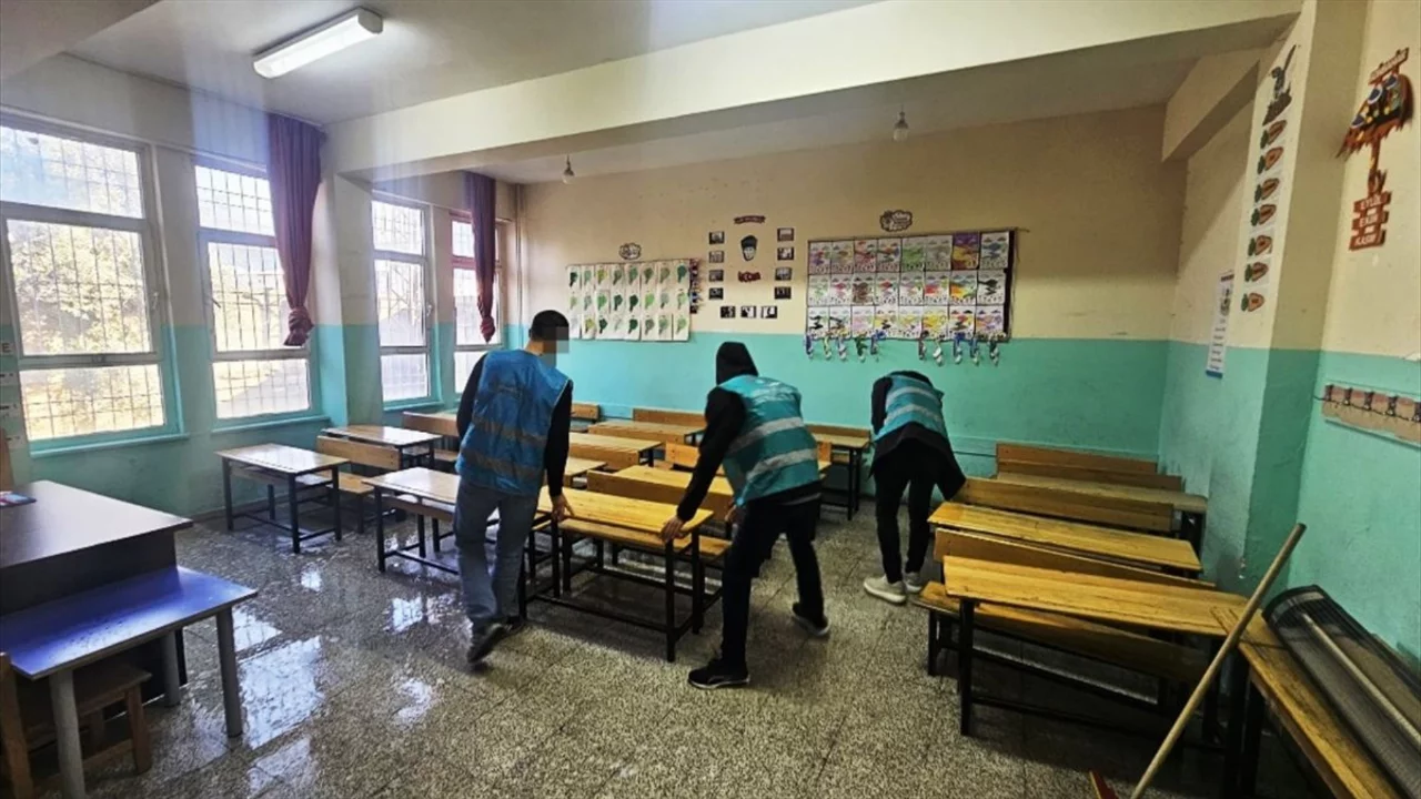 Cizre'de denetimli serbestlik y&uuml;k&uuml;ml&uuml;leri 212 okulda temizlik yaptı