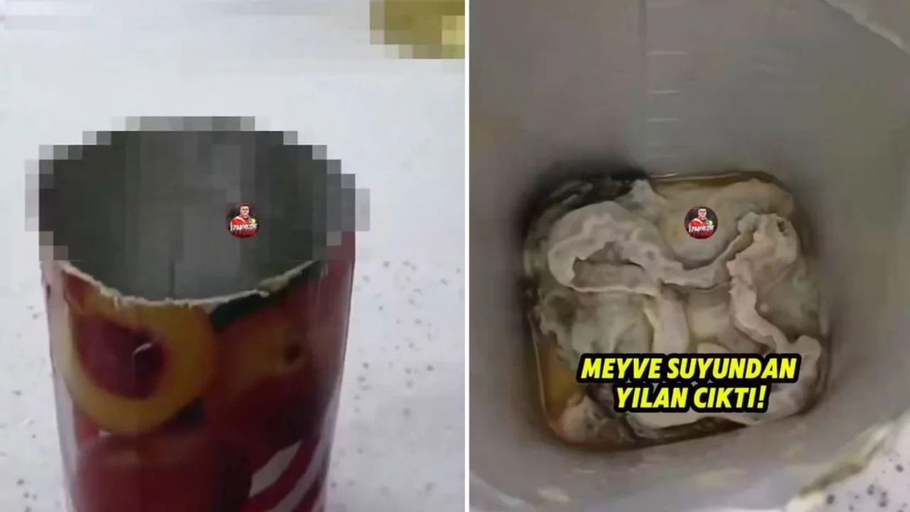 Mide bulandıran g&ouml;r&uuml;nt&uuml;... T&uuml;rkiye'nin &uuml;nl&uuml; meyve suyu markasının i&ccedil;inden &ccedil;ıkanı g&ouml;r&uuml;nce şoke oldu!