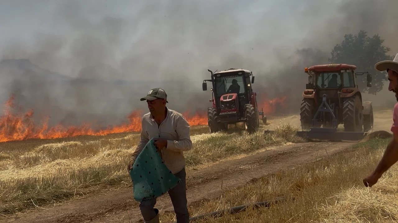 Tarladaki yangına çiftçilerden hızlı müdahale