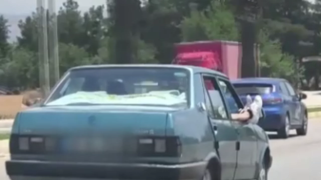 Pes dedirten görüntü! Seyir halindeki otomobilde canını...