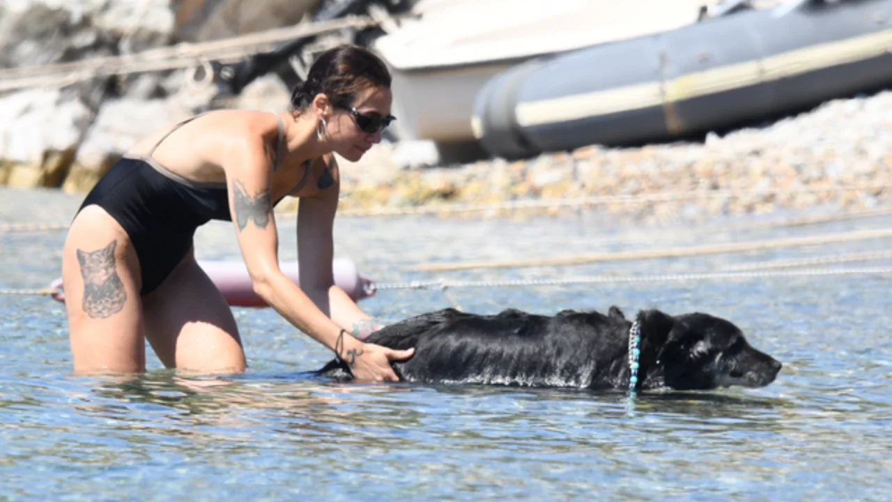 Birce Akalay'dan Bodrum tatilinde duygulandıran anlar! Sevimli dostu için denizde özel egzersiz yaptırdı