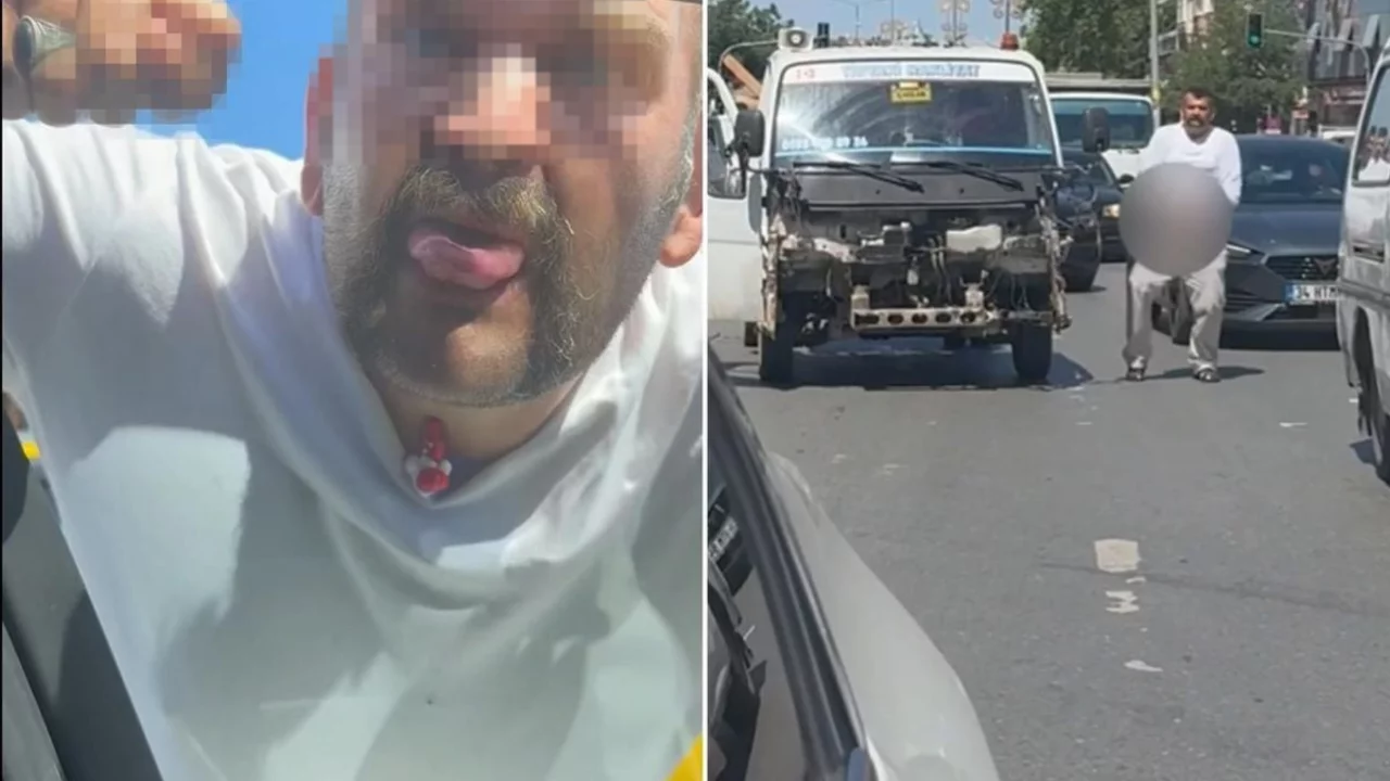 Trafik magandasından iğren&ccedil; hareketler! Cinsel organını g&ouml;sterdi