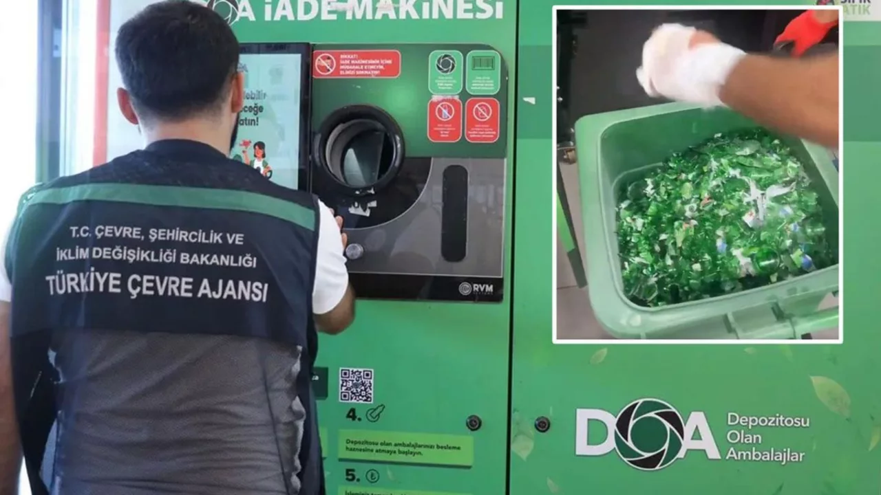 Depozito iade makinelerinin i&ccedil;i ilk kez g&ouml;r&uuml;nt&uuml;lendi: Şişeler saniyeler i&ccedil;inde ayrıştırılıyor...