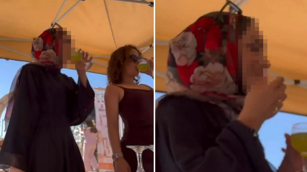 Tesettürlü kadın, içtiği şeyin alkol olduğunu anlayınca şoke oldu