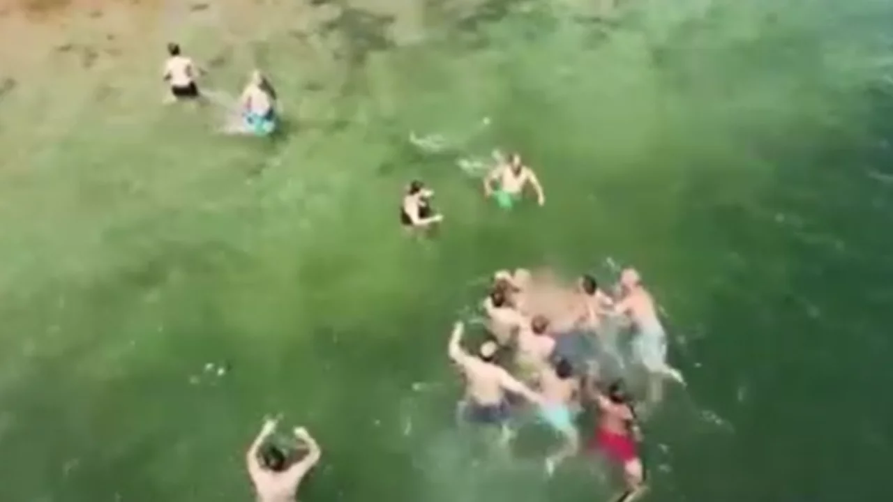 Denizde korku dolu anlar! Onlarca kişi suya daldı...