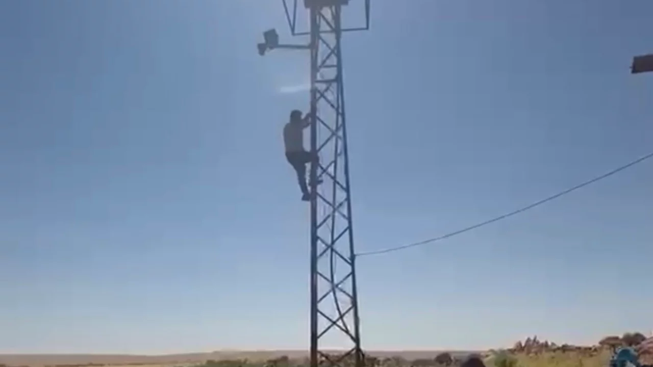 Ka&ccedil;ak trafo s&ouml;k&uuml;lmesin diye elektrik direğine &ccedil;ıktı! O anlar kamerada...