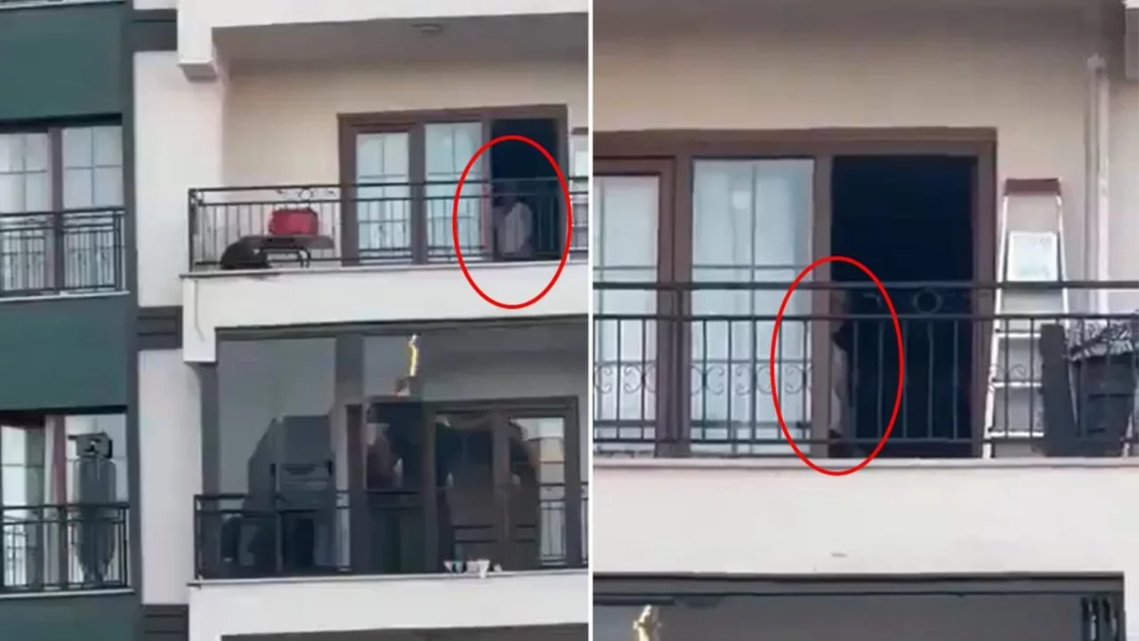 Mide bulandıran g&ouml;r&uuml;nt&uuml;! Kameraya alan komşularına aldırış etmedi