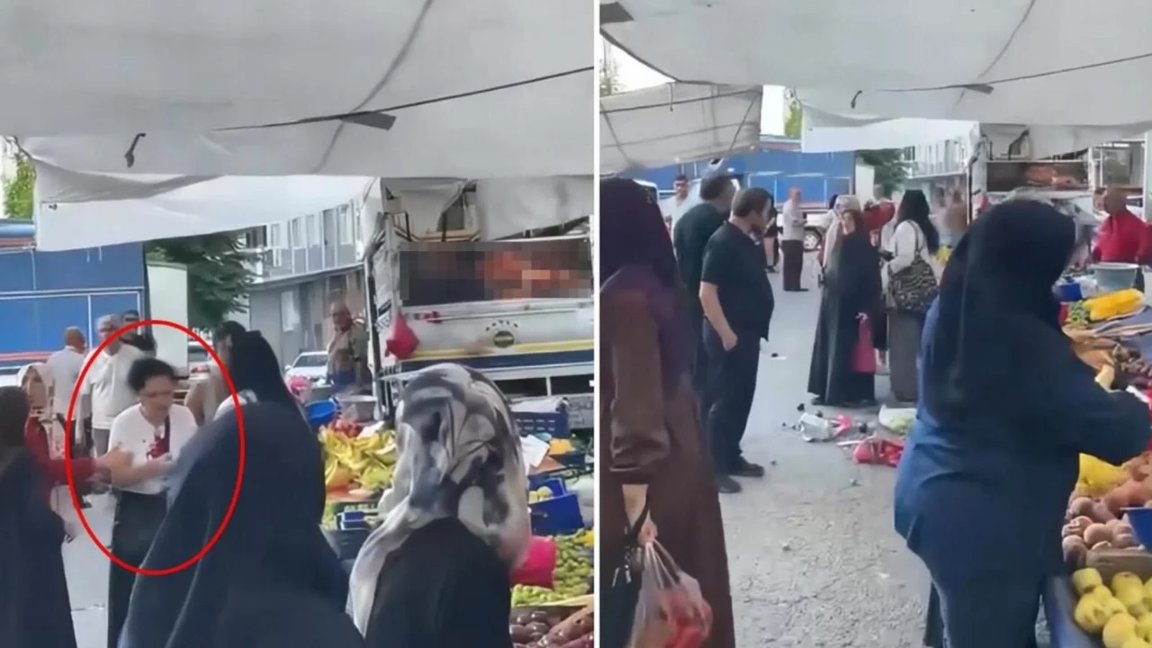 Bu g&ouml;r&uuml;nt&uuml;ler semt pazarından: Se&ccedil;mece yapan kadının kafasını kırdı