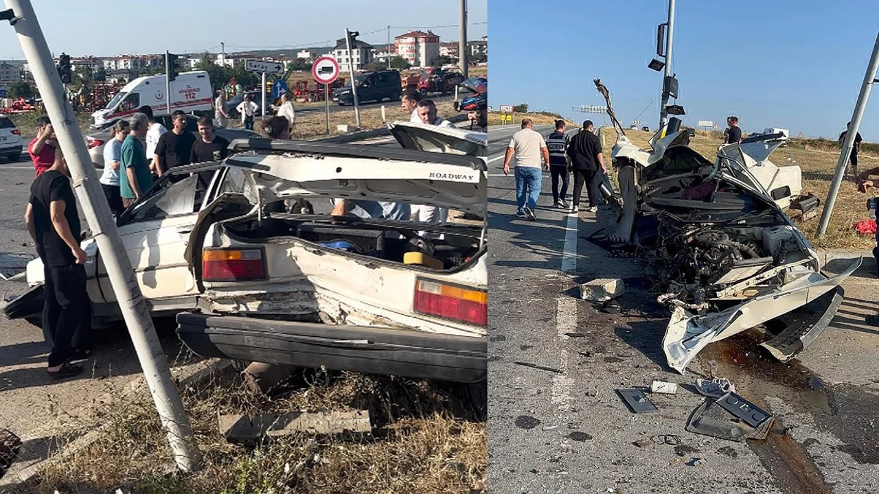 Direğe &ccedil;arpan otomobil ikiye b&ouml;l&uuml;nd&uuml;, s&uuml;r&uuml;c&uuml; sağ kurtuldu