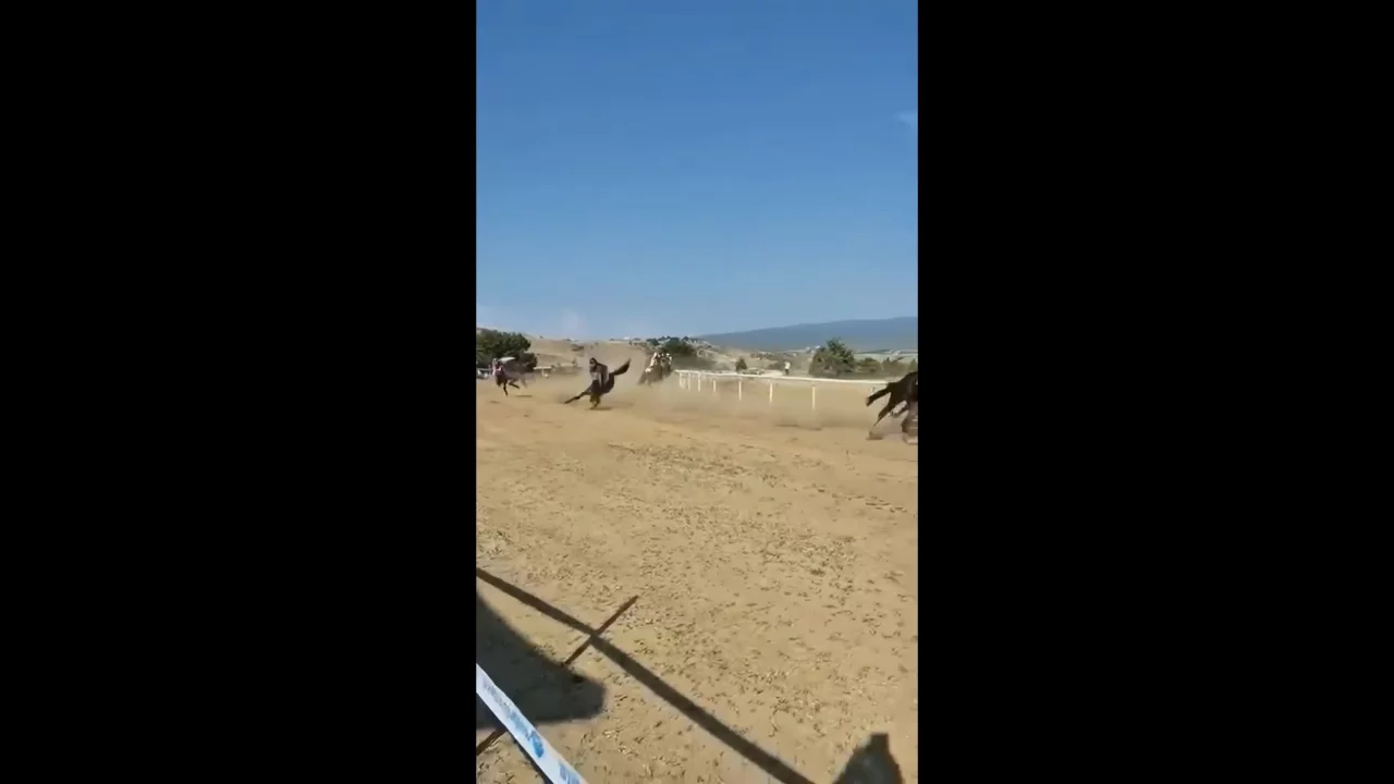Taşk&ouml;pr&uuml;'de at yarışında feci kaza: Başıboş at piste girdi