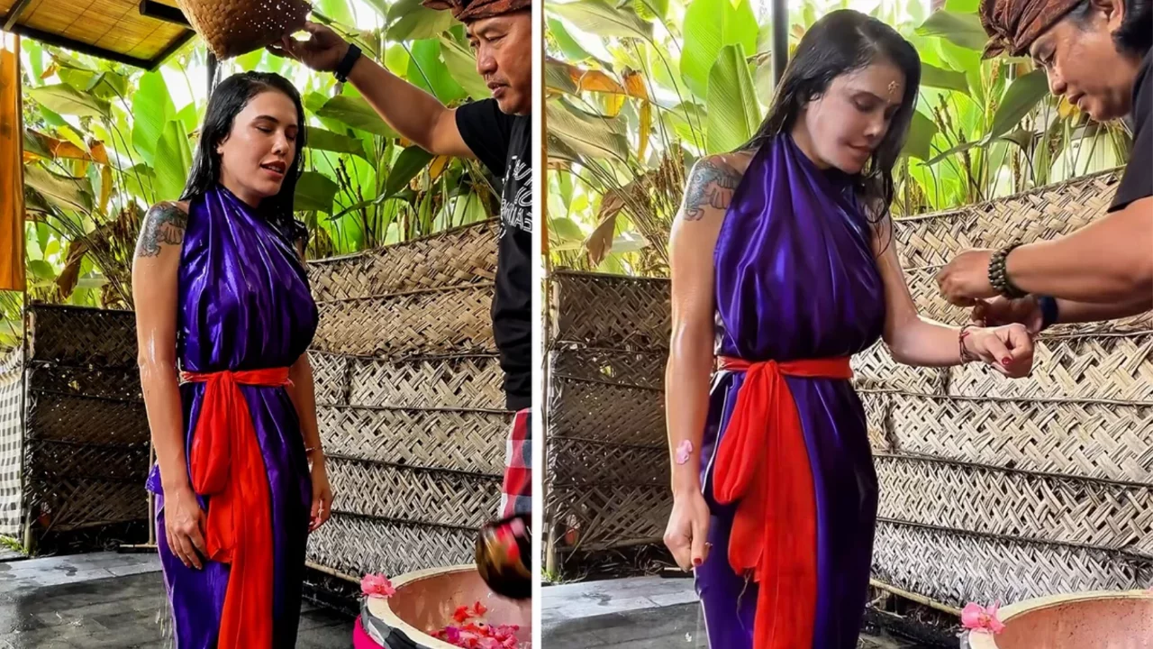 Didem Ceran'dan Bali'de dikkat &ccedil;eken rit&uuml;el! Kore'deki operasyonların ardından arınmak istedi