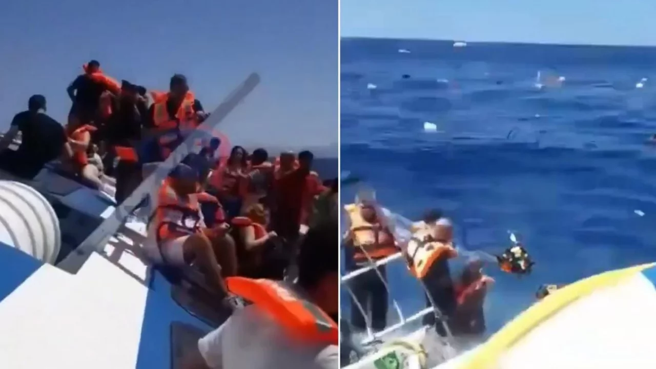 Alabora olan gemiden dehşet verici g&ouml;r&uuml;nt&uuml;ler! Batıyoruz...