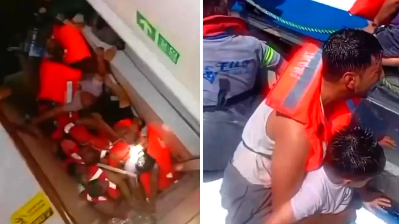 &Ouml;l&uuml;m b&ouml;yle gelmiş! Batan gemide y&uuml;rek yakan anlar kamerada...