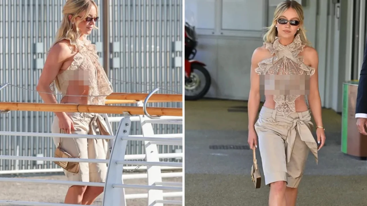 Venedik'te t&uuml;m g&ouml;zler Sydney Sweeney'ye &ccedil;evrildi! Dantelli tarzı dikkat &ccedil;ekti