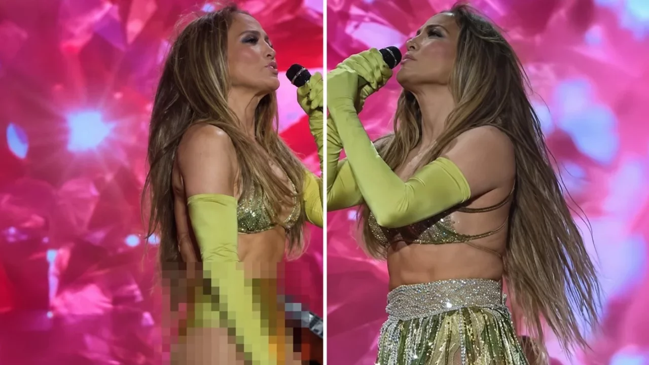 Jennifer Lopez sahnede zor anlar yaşadı! Kost&uuml;m&uuml; kayınca dans&ccedil;ısı imdadına yetişti