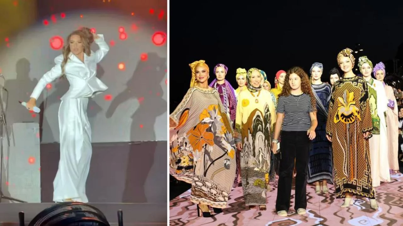 Galataport'taki eşarp defilesi g&uuml;ndem oldu! &Uuml;nl&uuml; isimlerin podyum ve konser performansı tartışma yarattı