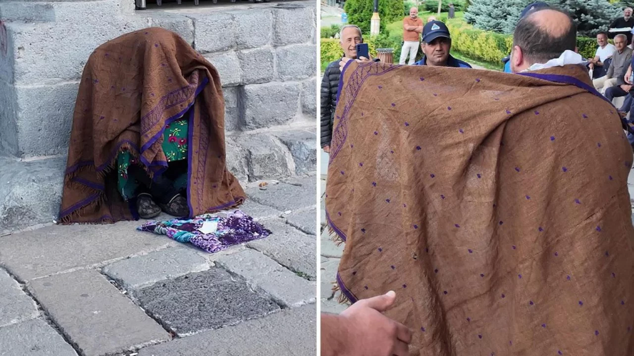 Dilenci kılığına girip zabıtaları şaşırttı! Ehramın altından &ccedil;ıkıp bakın ne s&ouml;yledi