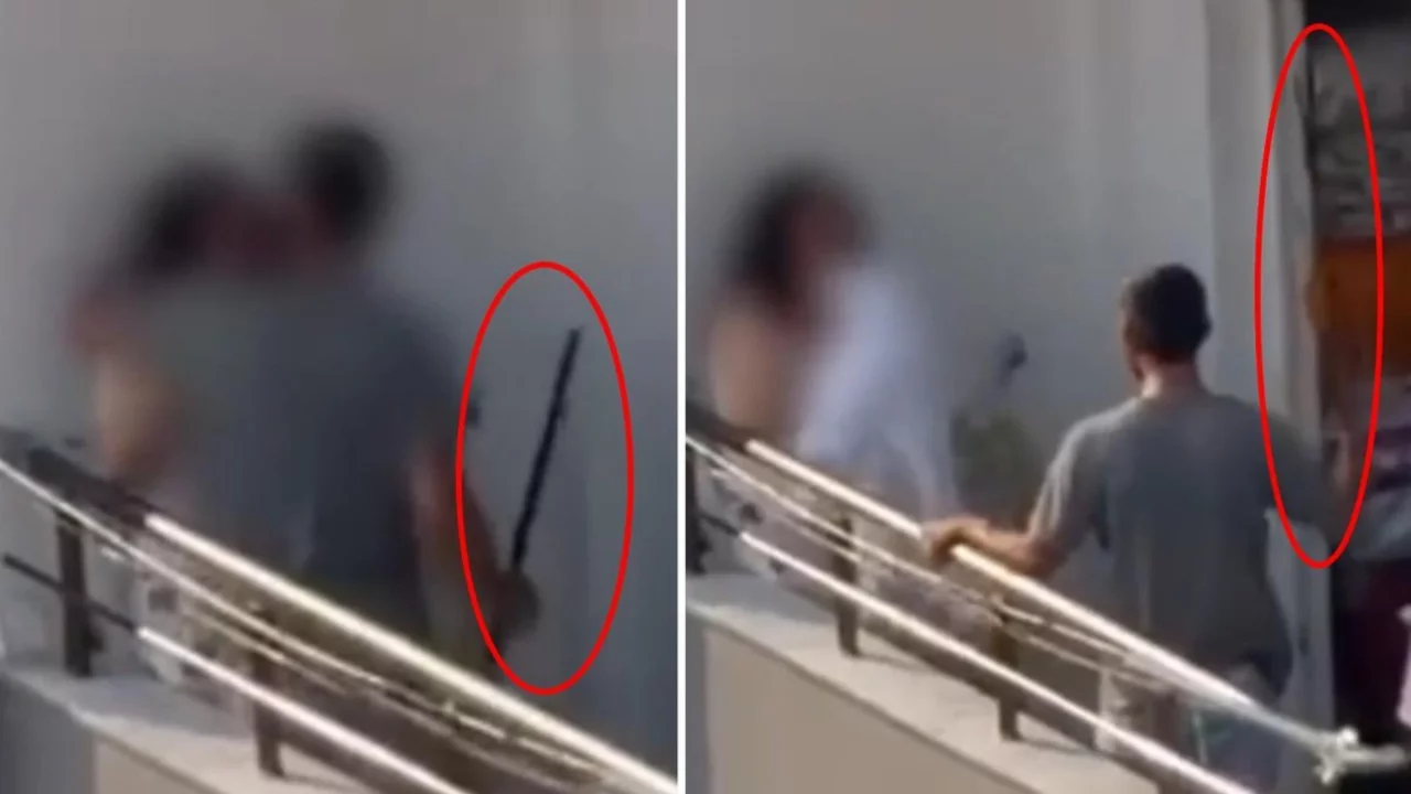Balkonda kadına sopalı dehşet kamerada! &Ccedil;ığlıkları b&ouml;yle yankılandı