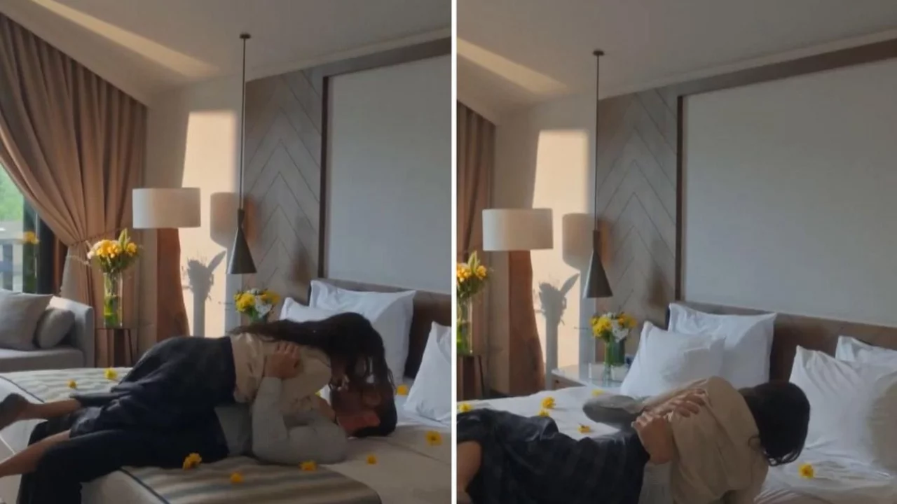 Bunu da g&ouml;rd&uuml;k! Gerdek sahnesinde yataktan d&uuml;şt&uuml;