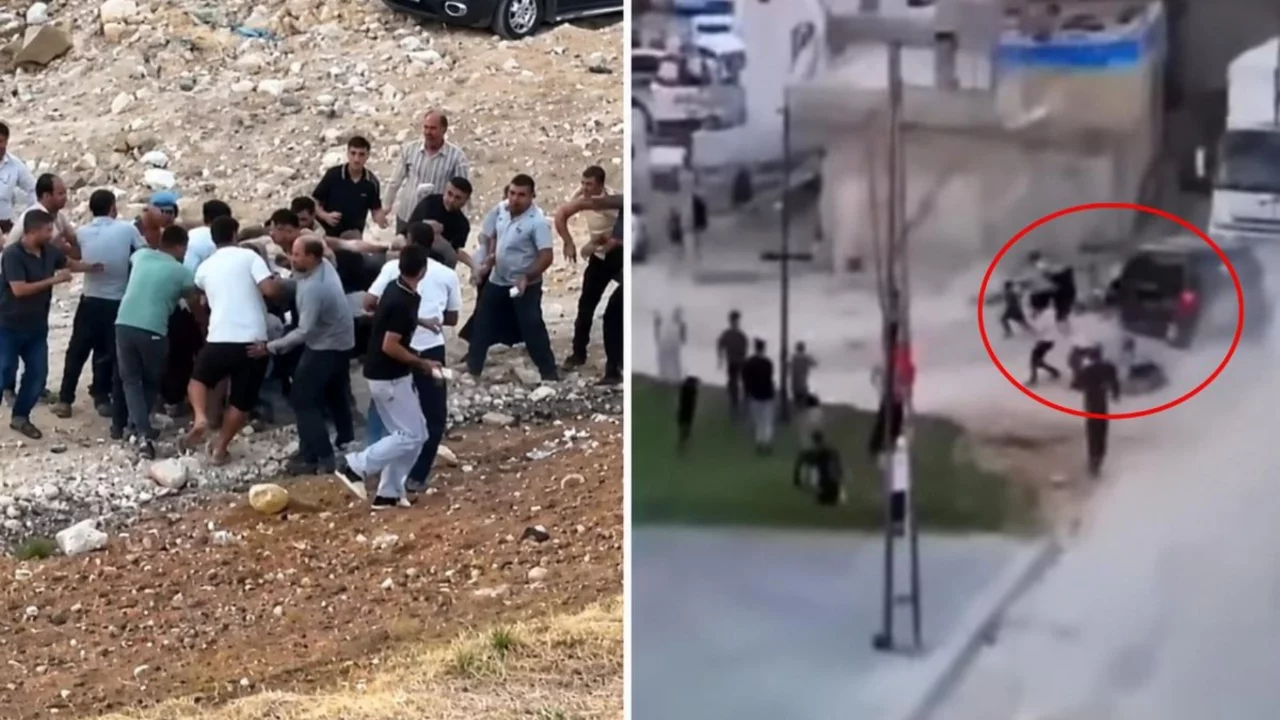İki aile arasında taşlı sopalı kavga! G&ouml;z&uuml; d&ouml;nen şahıs ara&ccedil;la kalabalığa daldı
