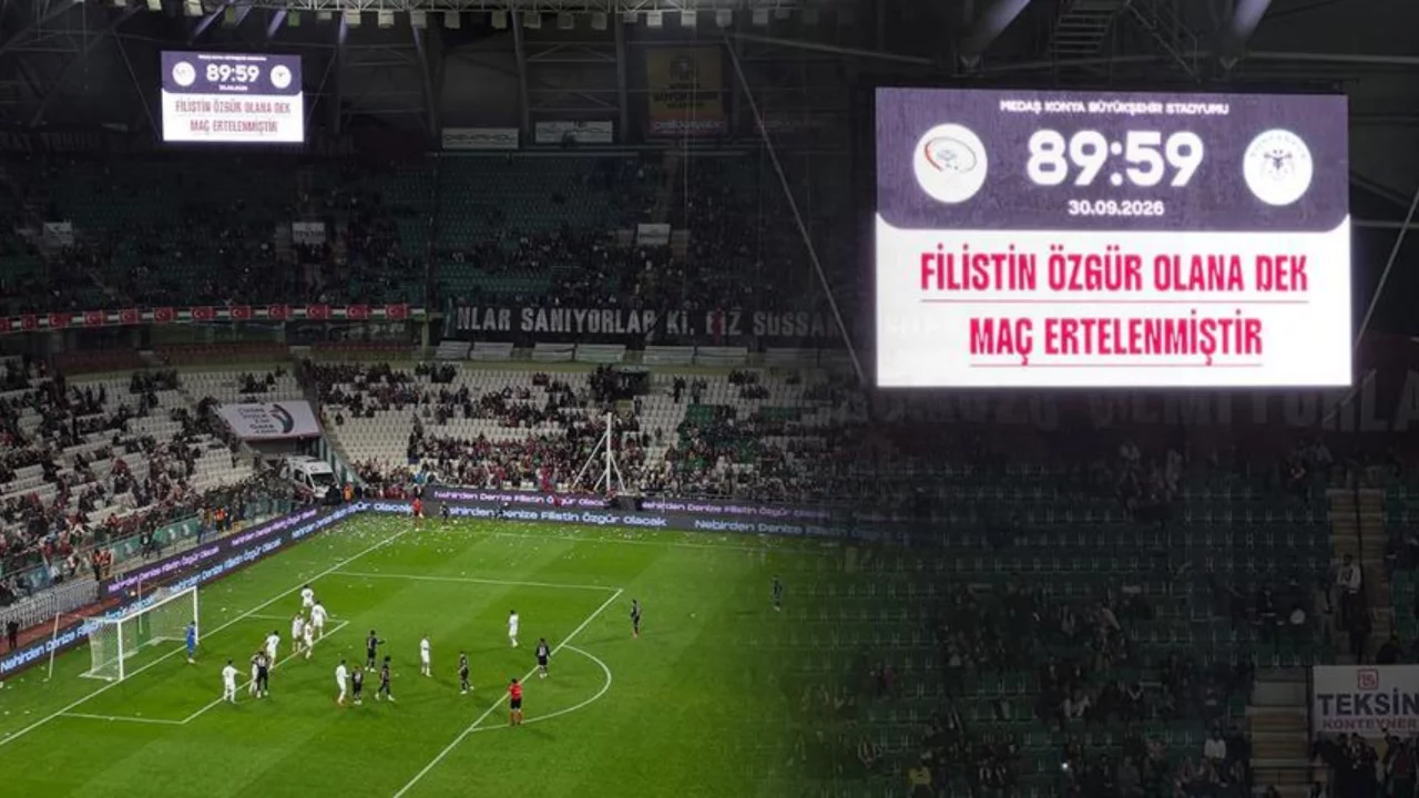 Konyaspor-Filistin ma&ccedil;ında dikkat &ccedil;eken an! Karşılaşma 89.59'da bitirildi