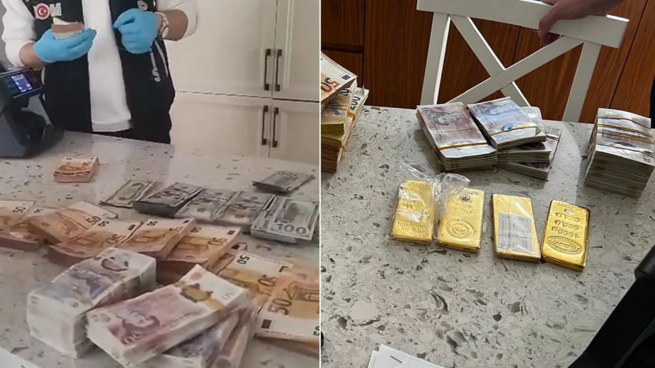 K&uuml;l&ccedil;e altınlar, euro ve dolar... Baskın yapılan evden servet &ccedil;ıktı! Polis makine getirip saydı