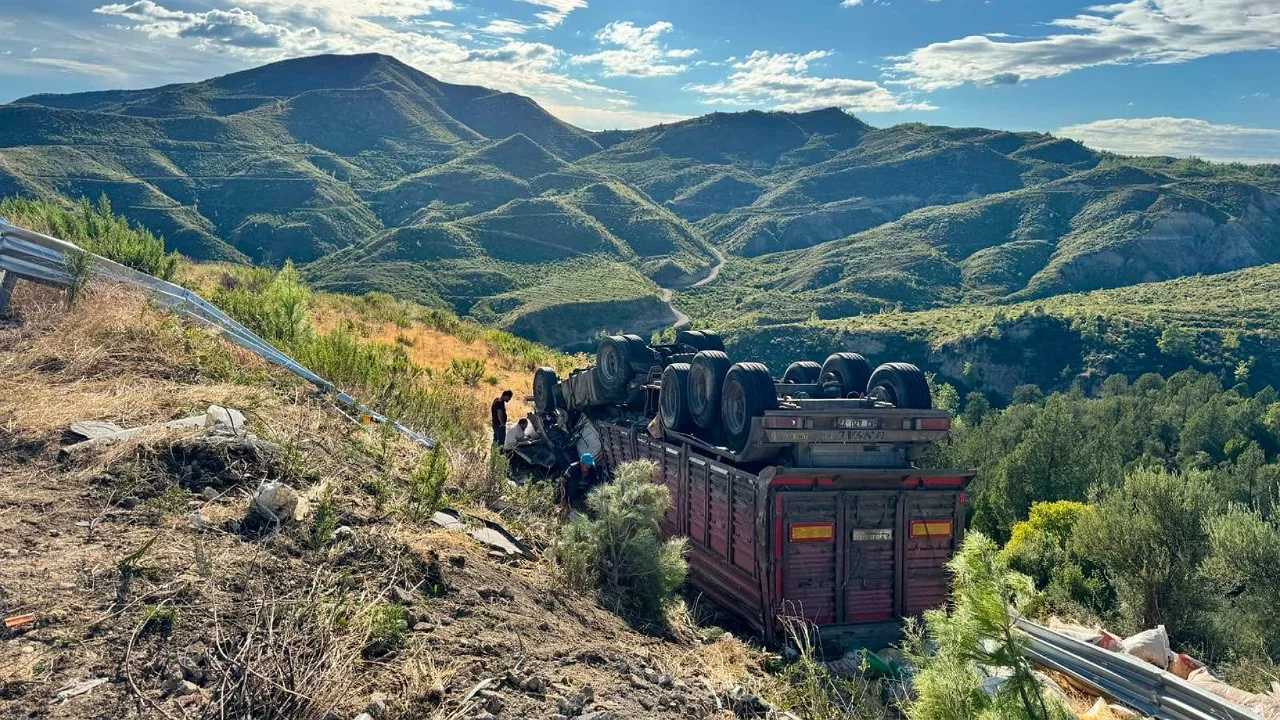 Yem yüklü tır şarampole yuvarlandı! 1 ölü...