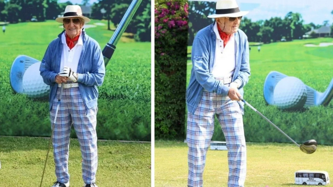 Rahmi Ko&ccedil; 96 yaşında golf sahasında! Renkli tarzı dikkatleri &uuml;zerine &ccedil;ekti