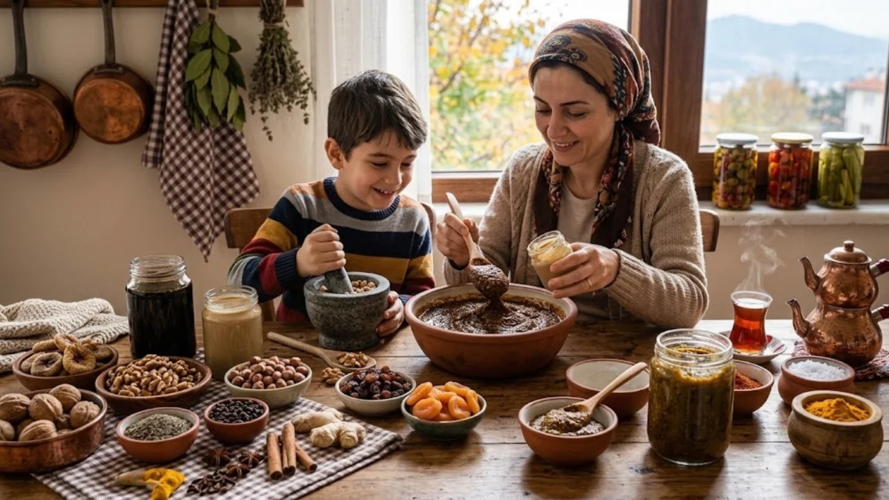 Soğuk Günlerde Kaşık Kaşık Tüketiliyor: Ev Yapımı Pekmezli Kış Karışımı
