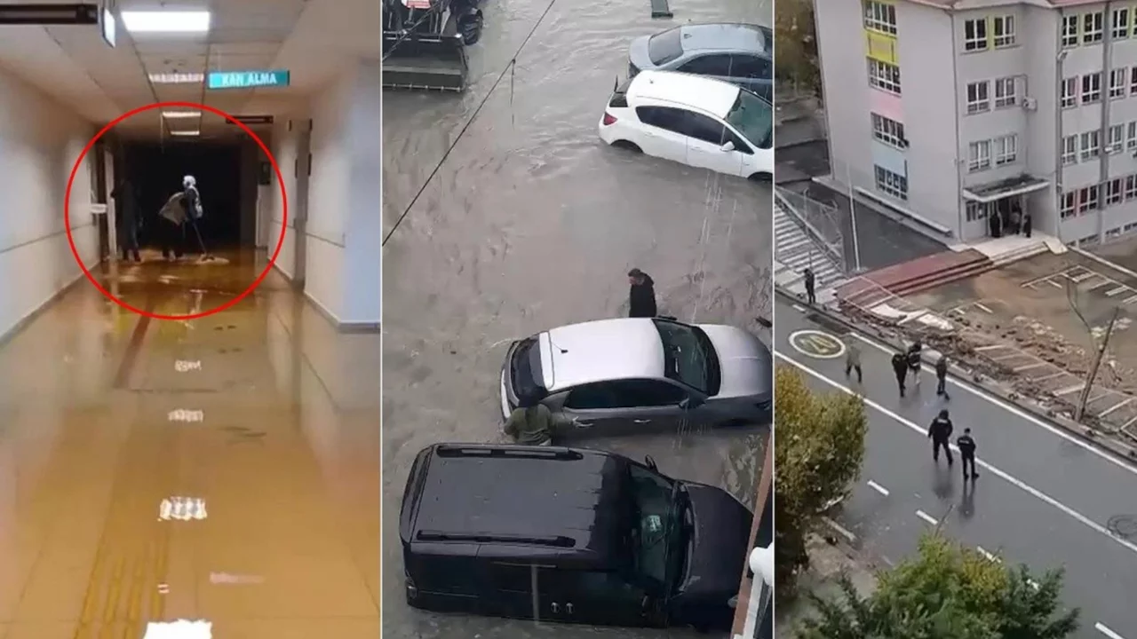 Hayatı felç eden yağış! Okulun istinat duvarı çöktü, araştırma hastanesini su bastı