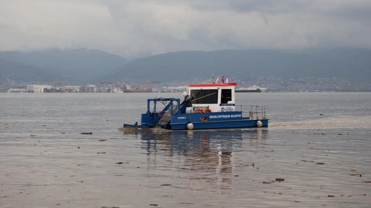 Sağanak sonrası İzmit K&ouml;rfezi'nde dikkat &ccedil;eken g&ouml;r&uuml;nt&uuml;! 10 kamyon atık toplandı