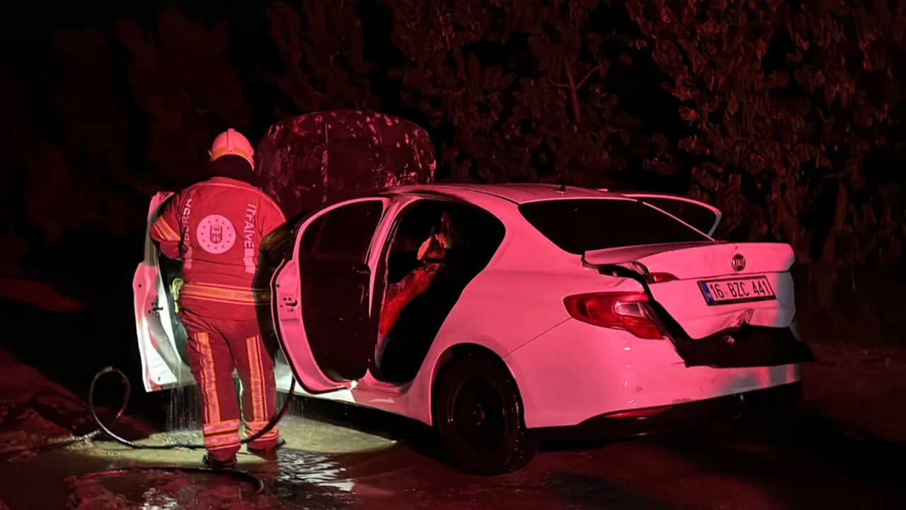 İznik'te seyir halindeki otomobil alev aldı