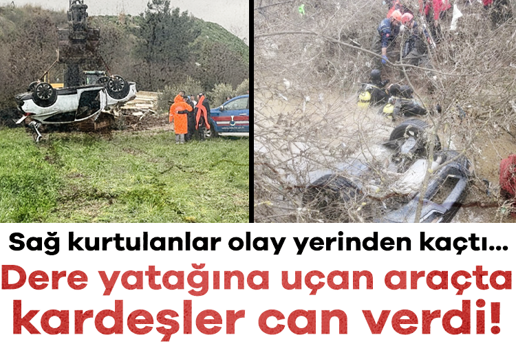 Kontrolden çıkan araç dere yatağına uçtu! Kardeşler can verdi...