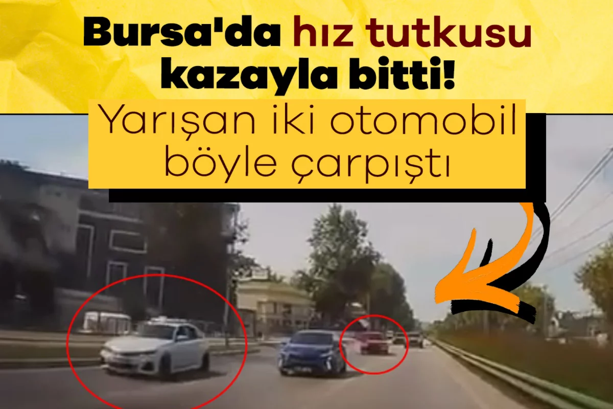 Bursa'da hız tutkusu kazayla bitti! Yarışan iki otomobil böyle çarpıştı