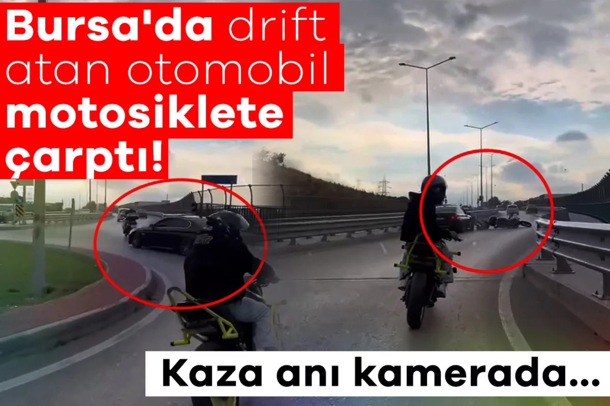 Bursa'da drift atan otomobil motosiklete çarptı! Kaza kamerada...