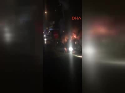 Takla atan otomobildeki sürücü yanmaktan son anda kurtuldu