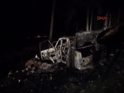 Ormanlık alandaki otomobil alev aldı