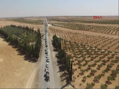 IŞİD'liler, Münbiç'ten kaçarken havadan böyle görüntülenmiş