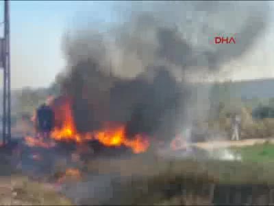 Bursa'da saman yüklü traktör alev alev yandı!