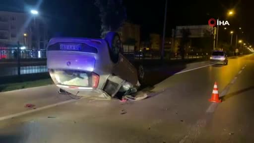 Bursa'da kontrolden çıkıp takla atan aracın sürücüsü yaralandı