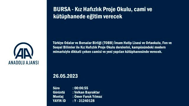 Bursa'da Kız Hafızlık Proje Okulu, cami ve kütüphanede eğitim verecek