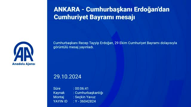 Cumhurbaşkanı Erdoğan'dan 29 Ekim mesajı