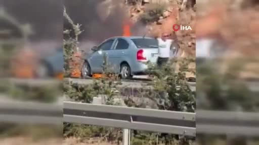 Bursa'da yürek burkan görüntü! Alev alev yandı, sürücü böyle çırpındı...