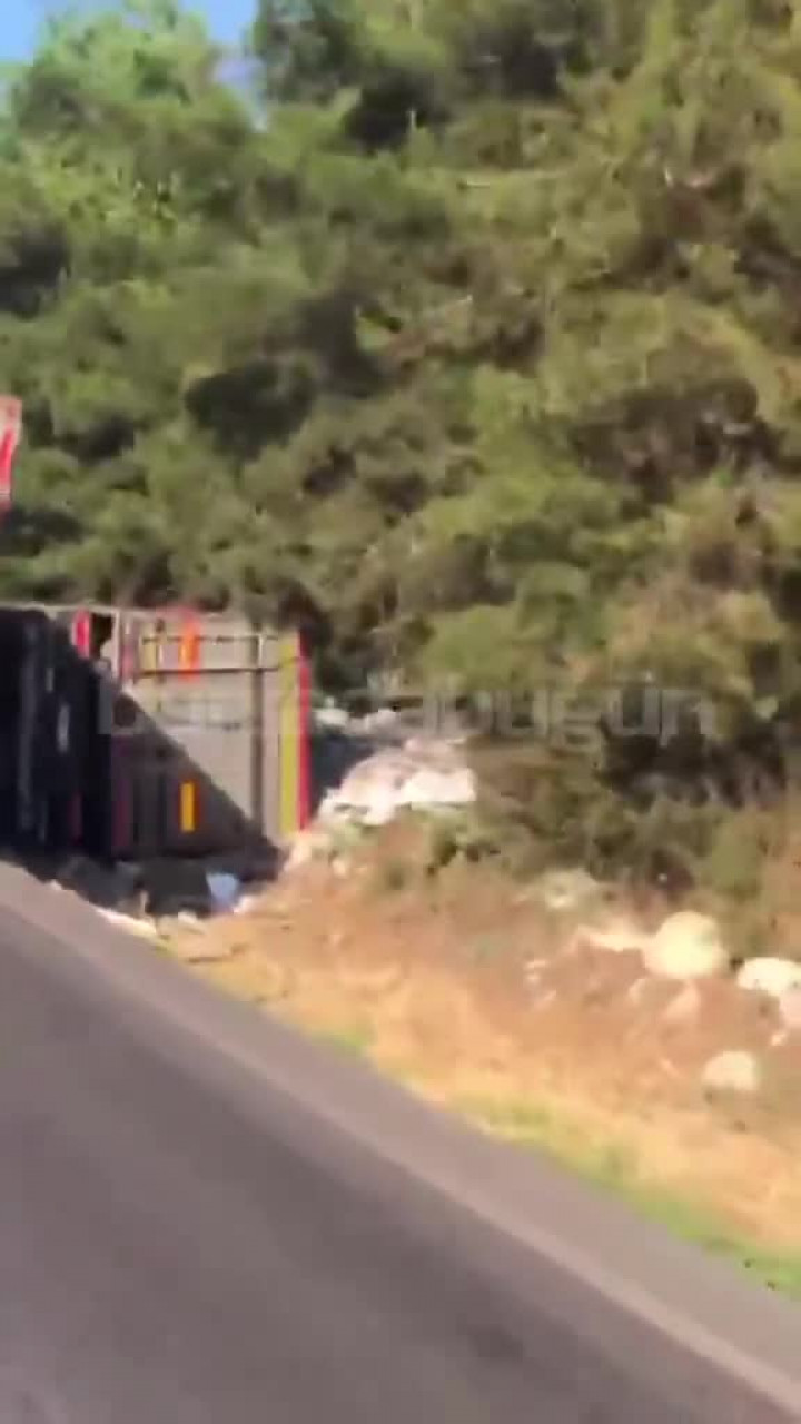Bursa'da seyir halindeki tır devrildi! Kaza ucuz atlatıldı...