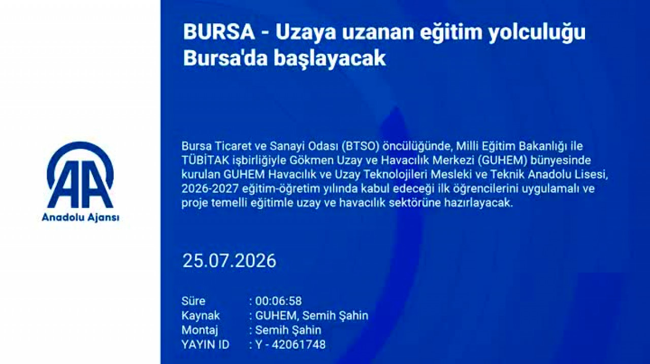 Uzaya uzanan eğitim yolculuğu Bursa'da başlayacak