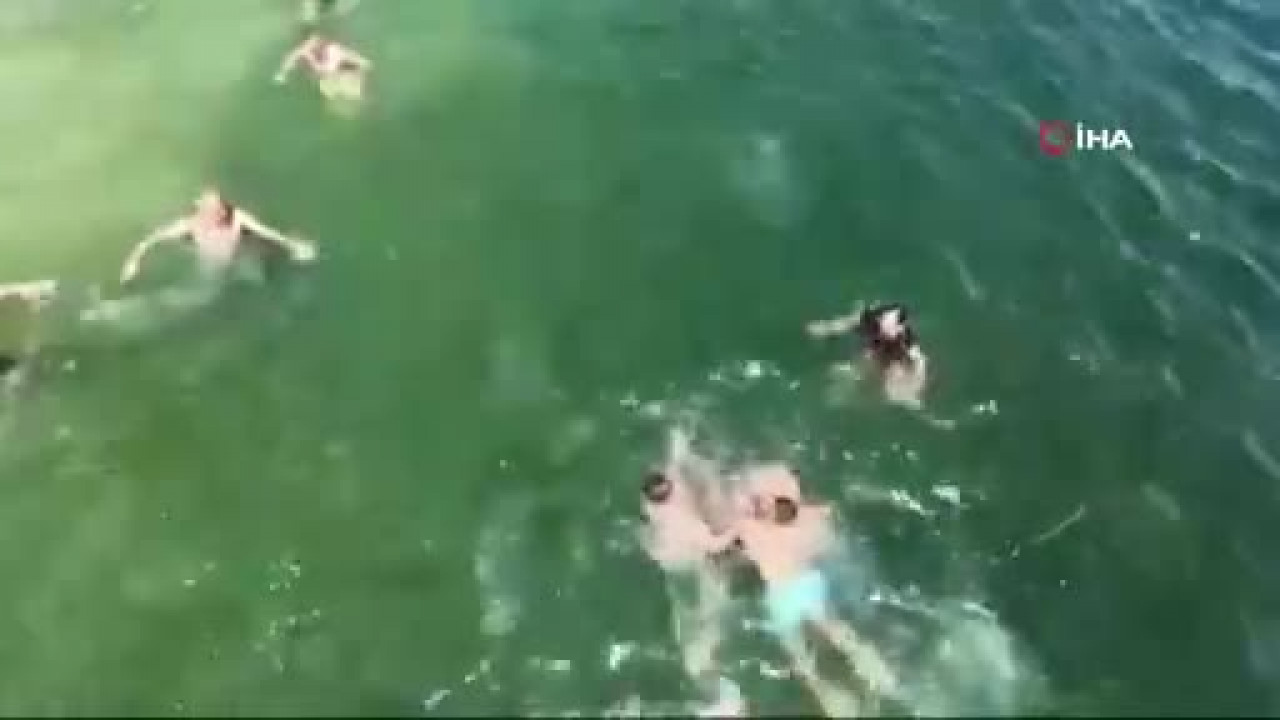 Denizde korku dolu anlar! Onlarca kişi suya daldı...