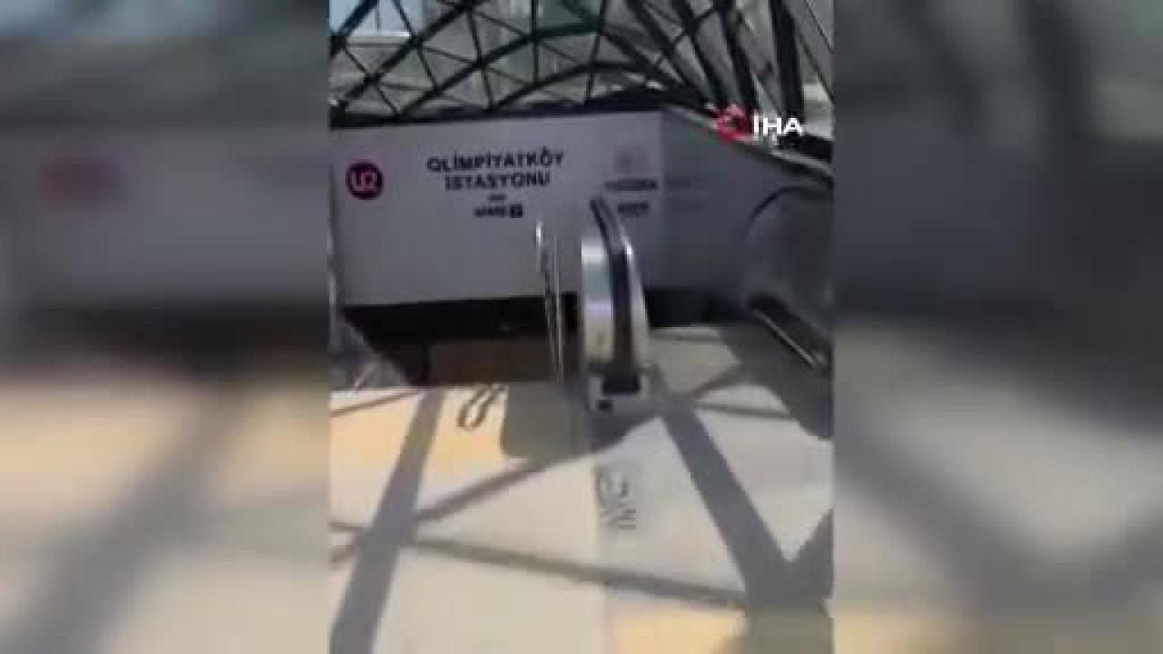 Metro istasyonunda kedi yürüyen merdivene sıkıştı