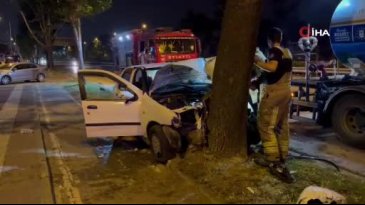 Direksiyon hakimiyetini kaybeden sürücü ağaca çarptı